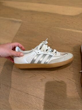 adidas White and Silver Samba with Gum Sole